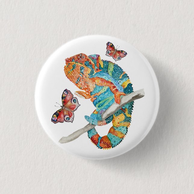 Badge Rond 2,50 Cm Caméléon aquarelle vibrant  (Devant)