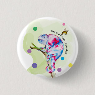 Badge Rond 2,50 Cm Caméléon d'aquarelle et abeille colorés.