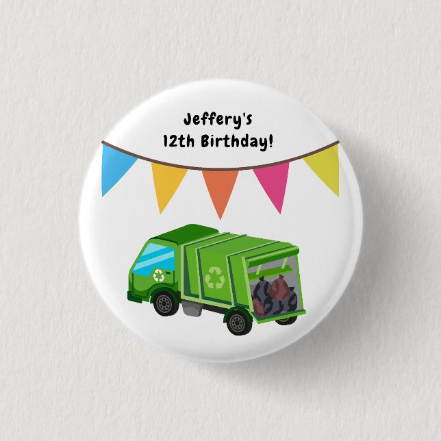 Badge Rond 2,50 Cm Camion à ordures vertes - Anniversaire des enfants (Devant)