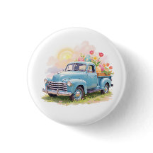 Camion Bleu Vintage avec Œufs de Pâques & Tulipes