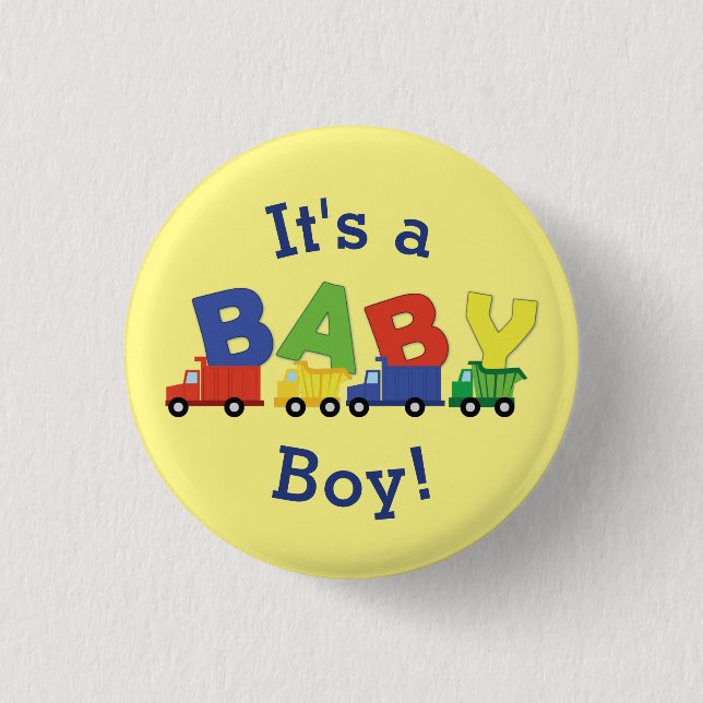 Badge Rond 2,50 Cm Camion de Baby shower de camion de construction ga (Devant)