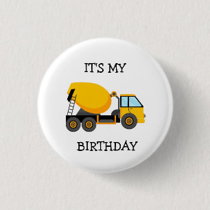 Badge Rond 2,50 Cm Camion de ciment jaune Fête d'anniversaire d'enfan