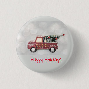 Badge Rond 2,50 Cm camion vintage rouge sur un arrière - plan de livr
