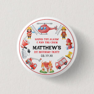 Badge Rond 2,50 Cm Camions de pompiers Garçon 1er Anniversaire Peti