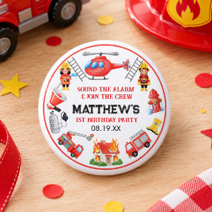 Badge Rond 2,50 Cm Camions de pompiers Garçon 1er Anniversaire Peti