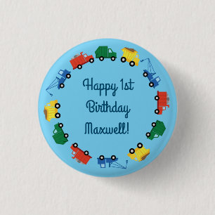 Badge Rond 2,50 Cm Camions Voitures Cute 1er Anniversaire Fête Thèm