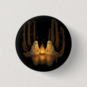Badge Rond 2,50 Cm Campement fantôme effrayant Art de forêt de nuit -