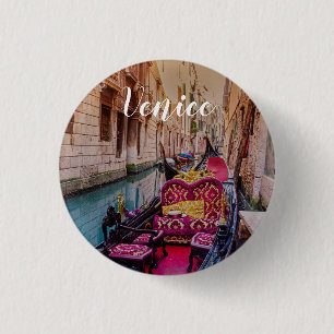 Badge Rond 2,50 Cm Canal avec gondole traditionnelle à Venise, Italie
