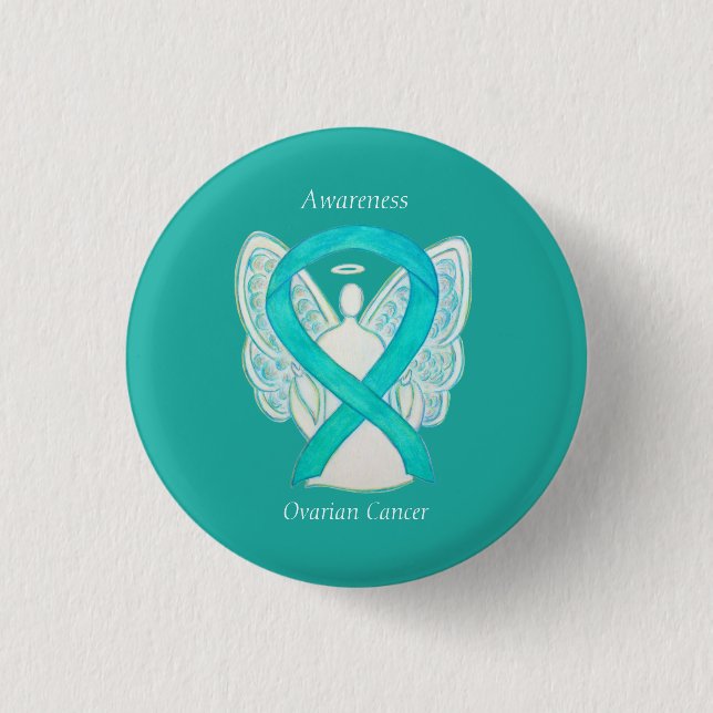 Badge Rond 2,50 Cm Cancer de l'ovaire Sensibilisation Turquoise Ruban (Devant)