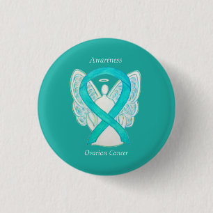 Badge Rond 2,50 Cm Cancer de l'ovaire Sensibilisation Turquoise Ruban