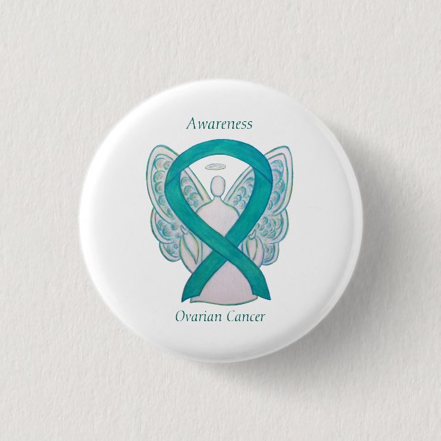 Badge Rond 2,50 Cm Cancer de l'ovaire Sensibilisation Turquoise Ruban (Devant)