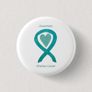 Badge Rond 2,50 Cm Cancer de l'ovaire Sensibilisation Turquoise Ruban