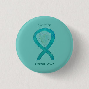 Badge Rond 2,50 Cm Cancer de l'ovaire Sensibilisation Turquoise Ruban