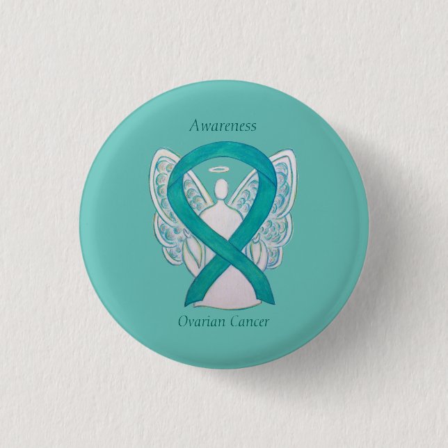 Badge Rond 2,50 Cm Cancer de l'ovaire Sensibilisation Turquoise Ruban (Devant)