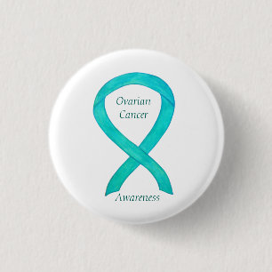 Badge Rond 2,50 Cm Cancer de l'ovaire Turquoise de sensibilisation Ru