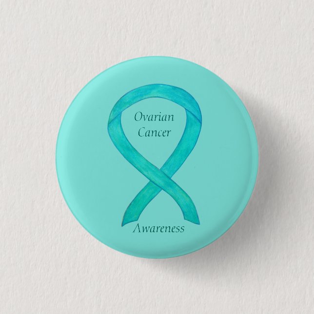 Badge Rond 2,50 Cm Cancer de l'ovaire Turquoise de sensibilisation Ru (Devant)