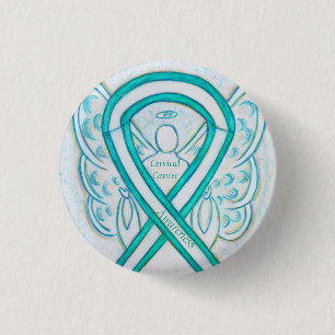 Badge Rond 2,50 Cm Cancer du col utérin Sensibilisation Turquoise Bou