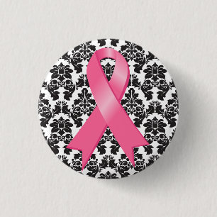 Badge Rond 2,50 Cm Cancer du sein Damask ruban rose