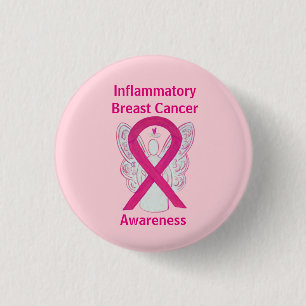 Badge Rond 2,50 Cm Cancer du sein inflammatoire Pins d'ange rose chau