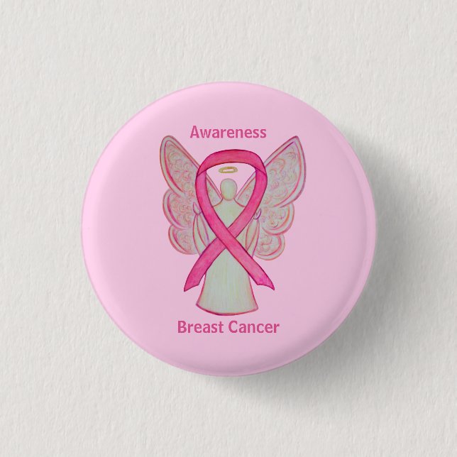 Badge Rond 2,50 Cm Cancer du sein Pink Awareness Ribbon Angel Pins (Devant)