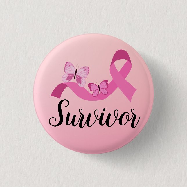 Badge Rond 2,50 Cm Cancer du sein rose survivant (Devant)