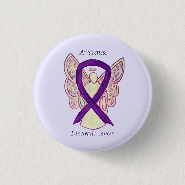 Badge Rond 2,50 Cm Cancer pancréatique Ange Sensibilisation Ruban Art (Devant)