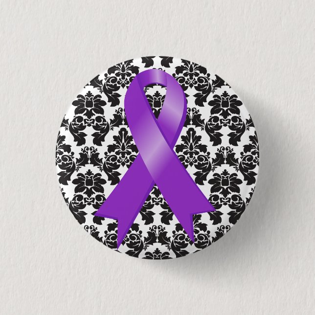 Badge Rond 2,50 Cm Cancer pancréatique Damask Ribbon pourpre (Devant)