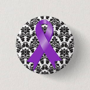 Badge Rond 2,50 Cm Cancer pancréatique Damask Ribbon pourpre