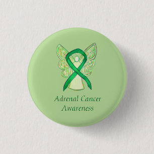 Badge Rond 2,50 Cm Cancer surrénal Sensibilisation verte Ruban Ange 