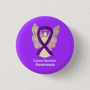 Badge Rond 2,50 Cm Cancer Survivante Sensibilisation Ruban Purple Ang