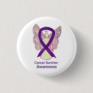 Badge Rond 2,50 Cm Cancer Survivante Sensibilisation Ruban Purple Ang
