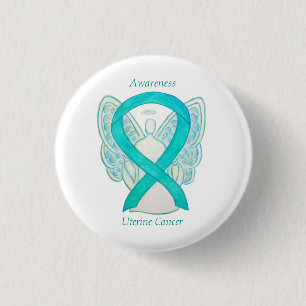 Badge Rond 2,50 Cm Cancer utérin Sensibilisation Turquoise Ruban Ange