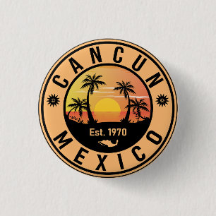 Badge Rond 2,50 Cm Cancun Mexique Palm Tree Vintage voyage Souvenir