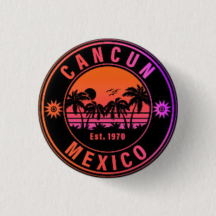 Badge Rond 2,50 Cm Cancun Mexique Palm Trees Vintage voyage Souvenirs