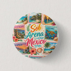Badge Rond 2,50 Cm Cancun Soleil Sable Mexique Plages Tropicales Magn