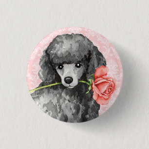 Badge Rond 2,50 Cm Caniche miniature de rose de Valentine