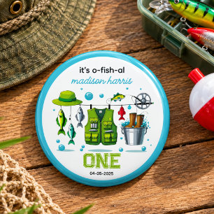 Badge Rond 2,50 Cm Canne à pêche vintage "O-Fish-Ally One" 1er annive