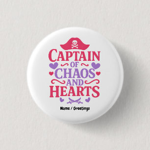 Badge Rond 2,50 Cm Capitaine du Chaos et Graphique Pirate de Coeurs