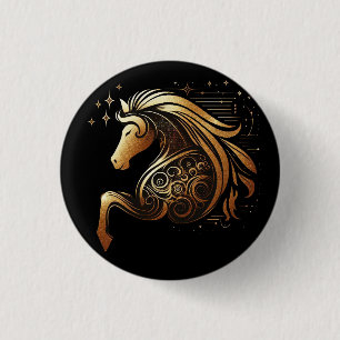 Badge Rond 2,50 Cm Capricorne Zodiaque Cheval en Or Astrologie