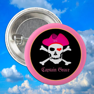 Badge Rond 2,50 Cm Captain "Grace" & Pirates - Treasure Island /Girls