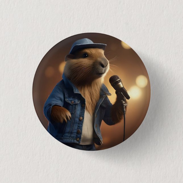 Badge Rond 2,50 Cm Capybara Keith Le chanteur occidental du pays, (Devant)