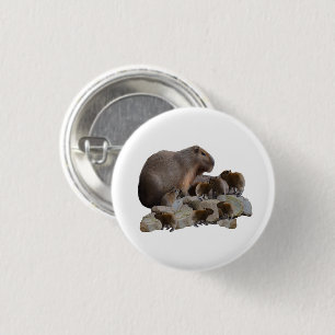 Badge Rond 2,50 Cm Capybaras maman et bébé,