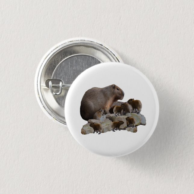 Badge Rond 2,50 Cm Capybaras maman et bébé, (Devant & derrière)