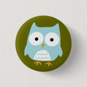 Badge Rond 2,50 Cm Caractère lunatique drôle de hibou de hibou bleu