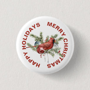 Badge Rond 2,50 Cm Cardinal avec les Branches Arbres de Noël