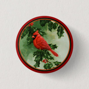Badge Rond 2,50 Cm Cardinal du Nord mâle et houx