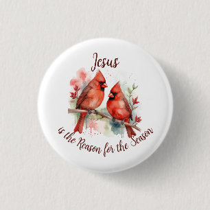 Badge Rond 2,50 Cm Cardinal Rouge de Noël Jésus Raison de la Saison