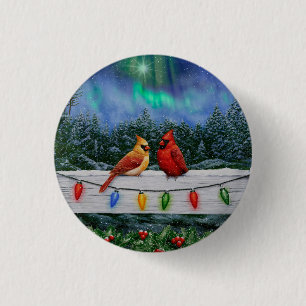 Badge Rond 2,50 Cm Cardinaux et lumières de Noël Neige d'hiver