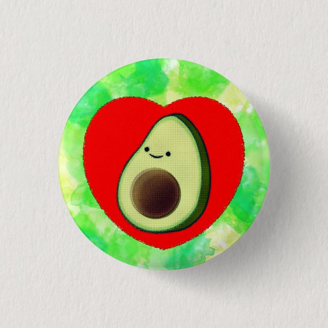Badge Rond 2,50 Cm Caricature de l'Avocado mignonne au coeur rouge su (Devant)