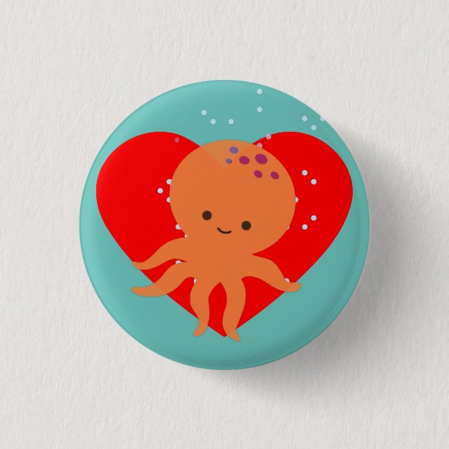 Badge Rond 2,50 Cm Caricature de poulpe mignonne Coeur rouge (Devant)